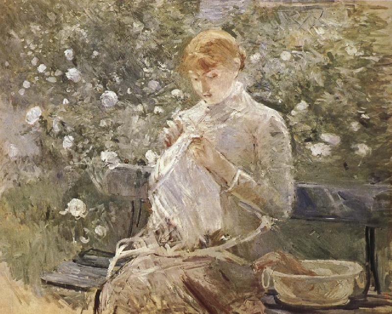 Berthe Morisot The Woman sewing at the courtyard oil painting picture